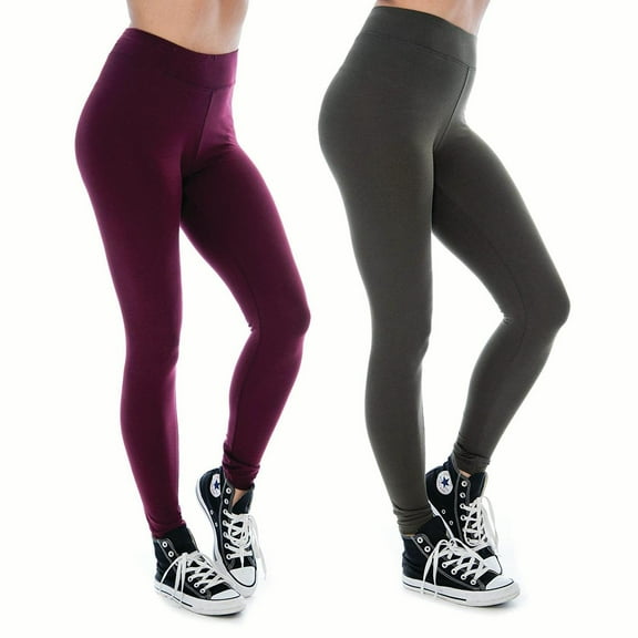 Women & Plus Soft Cotton Active Stretch Ankle Length Lightweight Leggings : 2PK-Burgundy/Olive (Ankle Length), S
