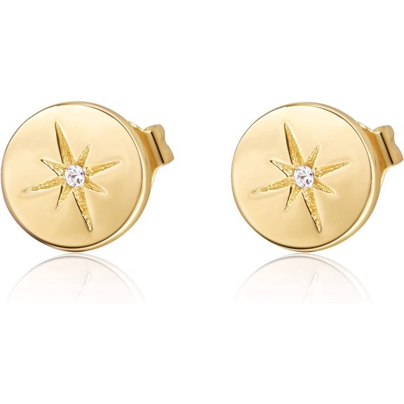 S.Leaf Sterling Silver Stud Earrings for Women Gold Plated Tiny Dot I Bar I Heart Earrings Dainty Simple Earrings for Women(Gold)