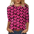 thumbnail image 1 of SZXZYGS T-Shirts Graphiques pour Femmes Crop Top Nœud T-Shirt Manches Trois-Quarts Imprimé Saint-Valentin Col Rond Été 2024, 1 of 4