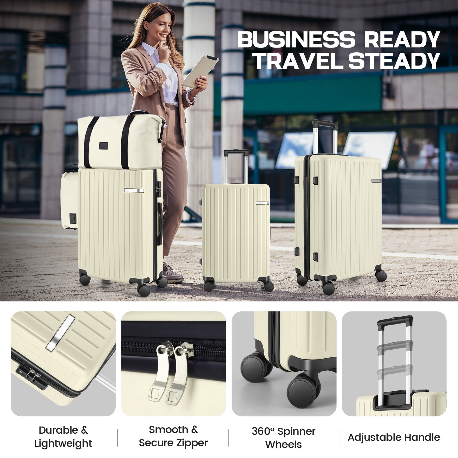 COBIZI Carry on Luggage Sets Hardside 20'' Carry on Suitcase with Spinner Wheels&TSA Lock,Lightweight 3 Piece Luggage Sets Beige