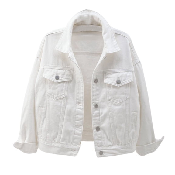 Women's Solid Color Denim Jacket Relaxed Fit Trucker Jacket