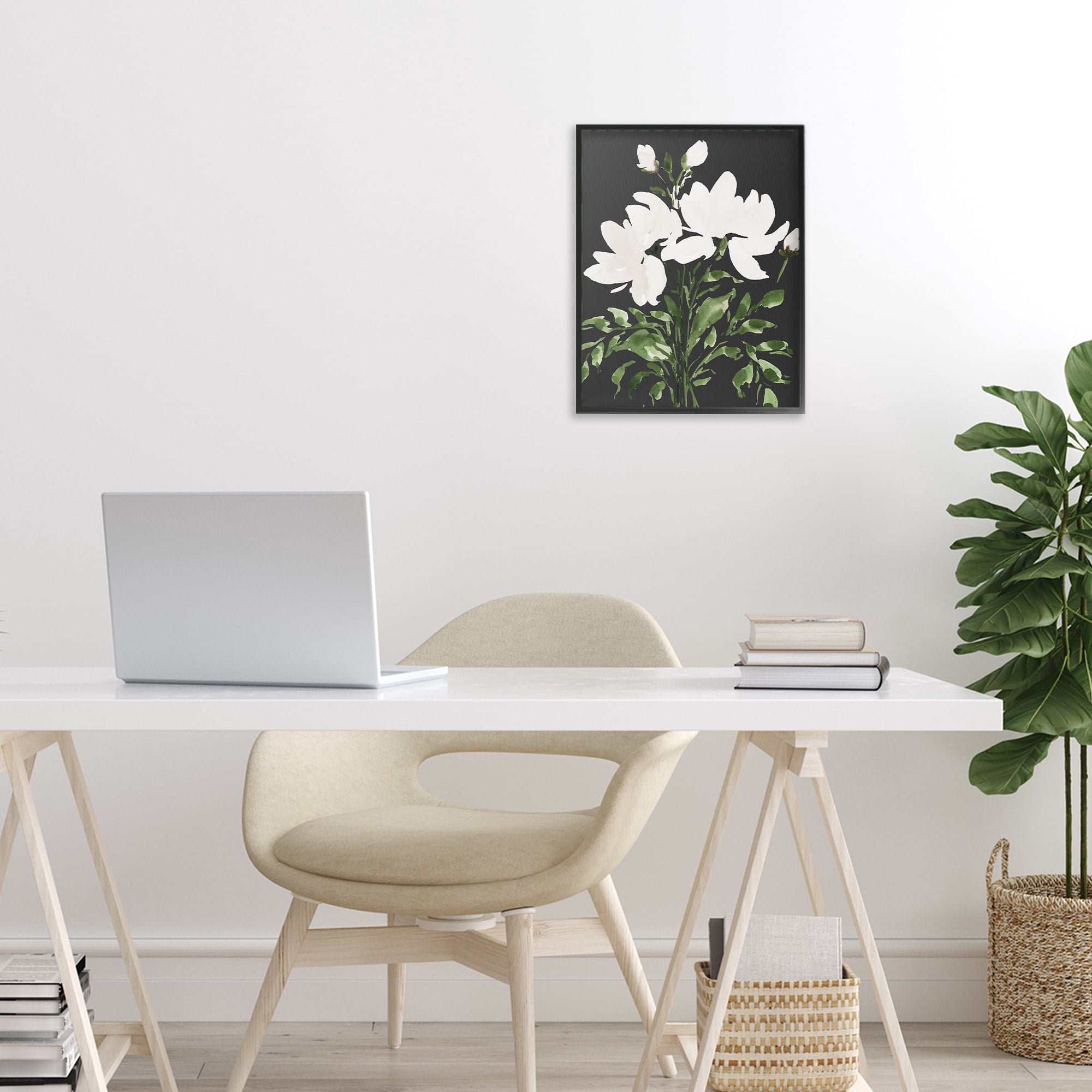 Stupell Industries White On Black Floral Black Framed Giclee Art, design by Lucille Price