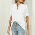 thumbnail image 6 of Summer V Neck Pullover Solid Color Pleated Puff Sleeve Design T Shirt Shirts Women Casual Summer Women's Shirts Long Sleeve Tee Shirt Womens V Neck Athletic Top Women Women Short Sleeve T Shirt, 6 of 6