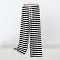 thumbnail image 2 of Women's Striped Pants Drawstring Elastic Waist Loose Straight Wide Leg Casual Comfy Soft Lounge Trousers (2XL, White), 2 of 8