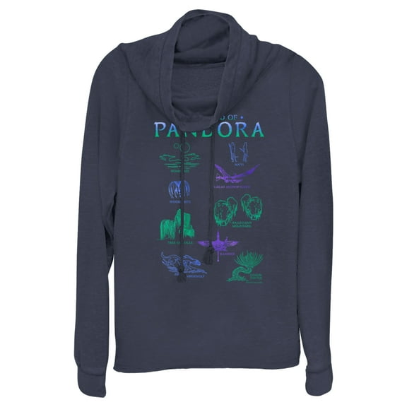 Junior's Avatar The World of Pandora  Cowl Neck Sweatshirt Navy Blue Small