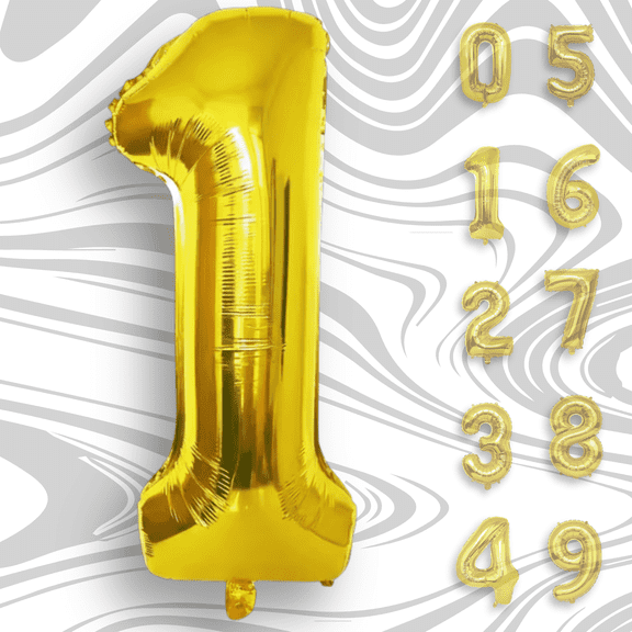 Gold Number 1 Mylar Balloon 16 inch - Air Inflation Only Self-Sealing Foil Balloons for Kids 1st Birthday, Anniversary, Graduation Party Decorations