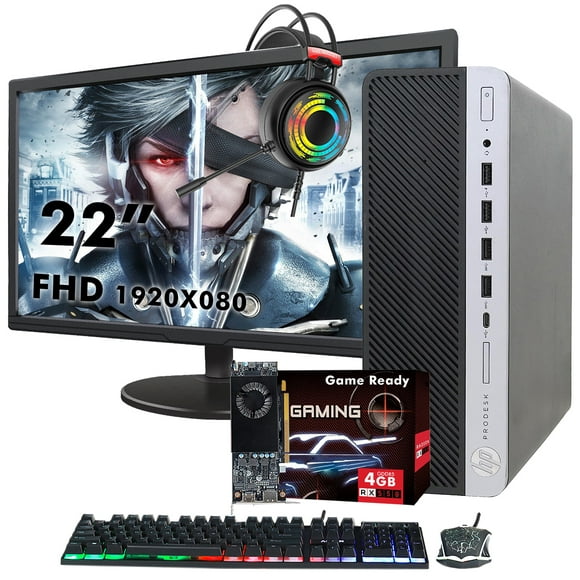 HP Gaming Desktop PC with 22" Inch Monitor - AMD Radeon RX 550 4G GDDR5 - HDMI, Intel Quad Core i5 Processor, 512GB SSD Storage 16GB RAM, USB Wi-Fi, Gaming Headset, Windows 10 Pro (Refurbished)