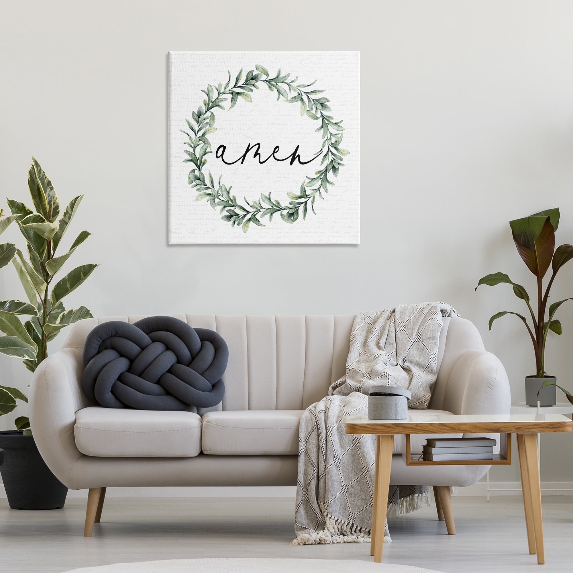 Amen Botanical Wreath & Script Canvas Wall Art, design by Lettered and Lined
