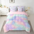 thumbnail image 2 of Homewish Cute Heart Print 7 Pieces Bedding Comforter Set,Loves Pattern Full Bedding Set,Pink Purple Blue Ombre Fitted Sheet Flat Sheet For Girls Kids,Microfiber Bedroom Decor Reversible, 2 of 8
