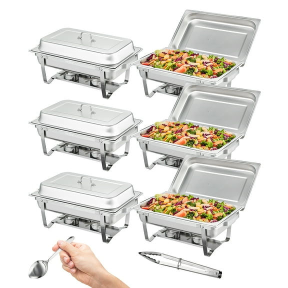 VEVOR 6 Pack Chafing Dish Buffet Set 8QT, 201 Stainless Steel Food Warmer Chafer Kit with 6 Full Size Food Pan & Fuel Holder Spoon Clip