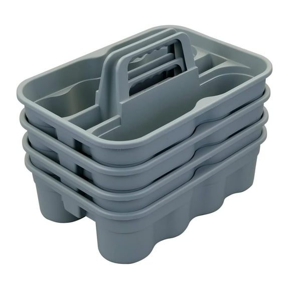 4 Pack Carry Caddy, Plastic Cleaning Caddy with Handle, Gray