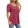 thumbnail image 5 of TrendVibe365 Summer Tops for Women 2024 Spring Blouse Tunic Pleated Plain Slim Curvy Hem Shirts Ruffle Sleeve Short Sleeve Tees Pullovers Square Neck Tshirts Clothes, 5 of 5
