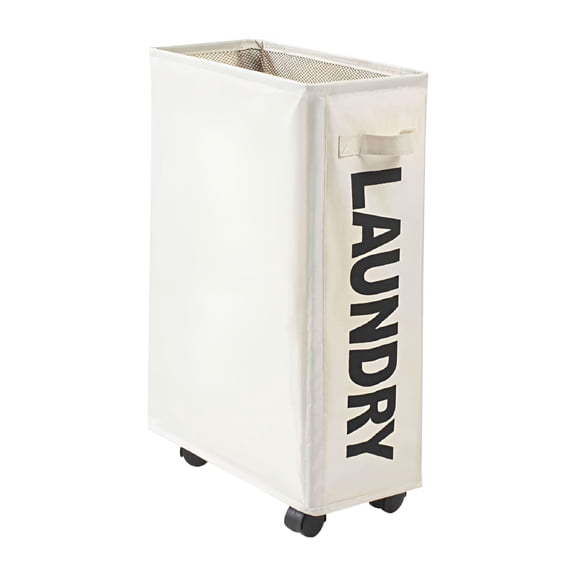 LAMIRO Slim Canvas Rolling Laundry Hamper,White