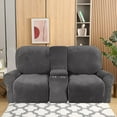 thumbnail image 3 of Housse de Causeuse Inclinable 2024 avec Console Centrale, Housse Extensible en Velours pour Fauteuil Inclinable 2 Places avec Porte-Gobelet, 3 of 10