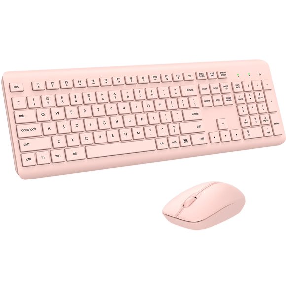 Combo de teclado y ratón inalámbricos EDJO de tamaño completo, rosa