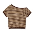 thumbnail image 5 of CAIXIA Off the Shoulder Tops for Women Short Sleeve Striped Shirt Slim Fit Hollow Out Crop Tops Summer Y2K Crochet Top, 5 of 5