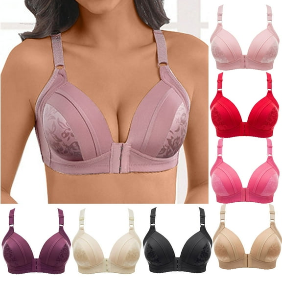 Comfortable Lace Breathable No Rim Bra Women's Plus Size Front Closure Underwear Everyday Wear #Beige,L