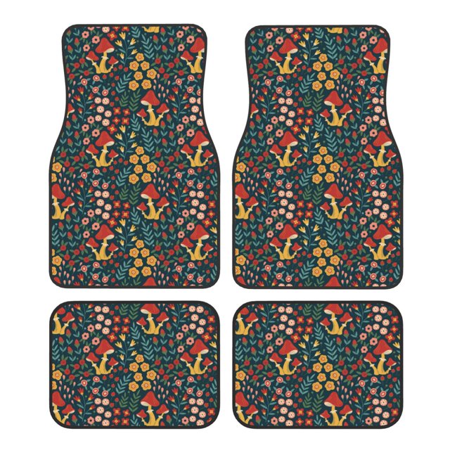 Fotbe Mushrooms And Flowers Juego de 4 Tapetes para Auto con Estampado – Alfombrillas de Goma Reforzada, Diseño Antideslizante, Protección para Todo el Año – Vehículos, Autos, Camionetas y SUVs