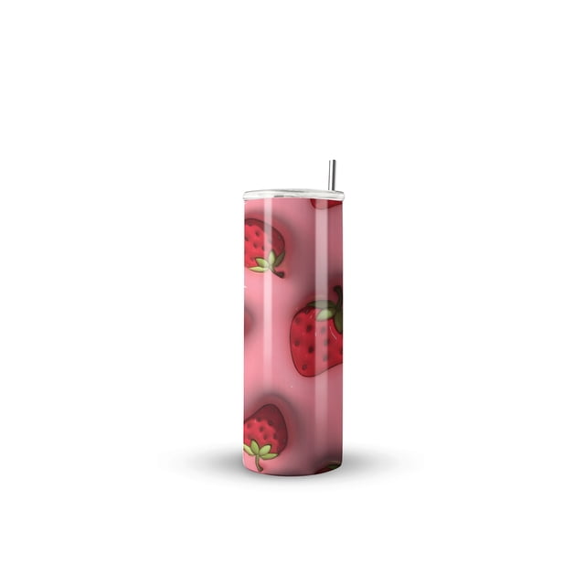 Termo Skinny De Acero Popote 600ml Fresas Mod.e12