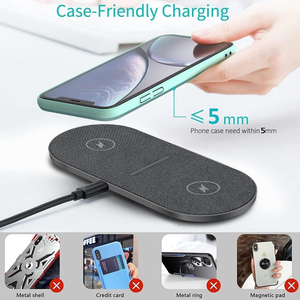 20W Fast Wireless Charging Pad  with Adapter compatible with iPhone 17 Pro max/17 Air/16/15/14/13/12/11/XS/XR/8 Plus,Air pods,Samsung Galaxy S25/S24/S23/S22/S21,Note20/10,Galaxy Buds,Gray