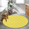 thumbnail image 4 of Yellow Stripes Line Round Area Rugs 3 ft, Country Abstract Art Waves Striped Classic Washable Small Area Rug with Non-Slip Sturdy Edge Binding Round Front Door Mat Floor Carpet for Entryway, 4 of 9
