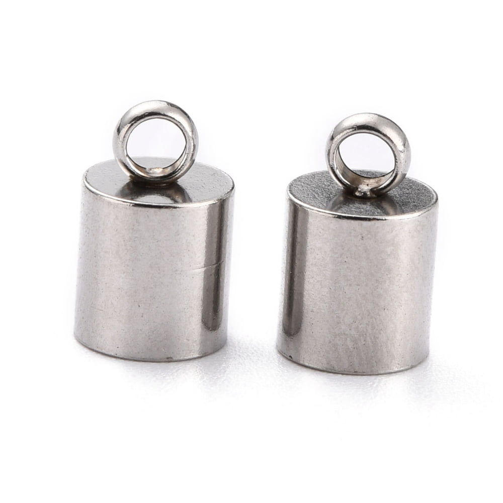 200 pc Resistant 304 Stainless Steel Cord Ends End Caps Stainless Steel Color 11x7mm Hole: 2.5mm Inner Diameter: 6mm