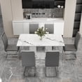 thumbnail image 4 of NYEESS Modern Dining Table Set for 6, 63" White Faux Marble MDF Table and 6 Dark Gray PU Leather Chairs with Silver Metal Legs, Rectangular Dinner Table Set for Home, 4 of 9