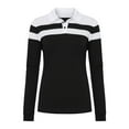 thumbnail image 4 of Telankuip Womens Striped Printed Polo Long Sleeve Tshirts Color Block Lapel V-Neck Loose Fit Workout Tops Fall Winter Rugby Button up Oversized Pullover T-Shirts Black XL, 4 of 4