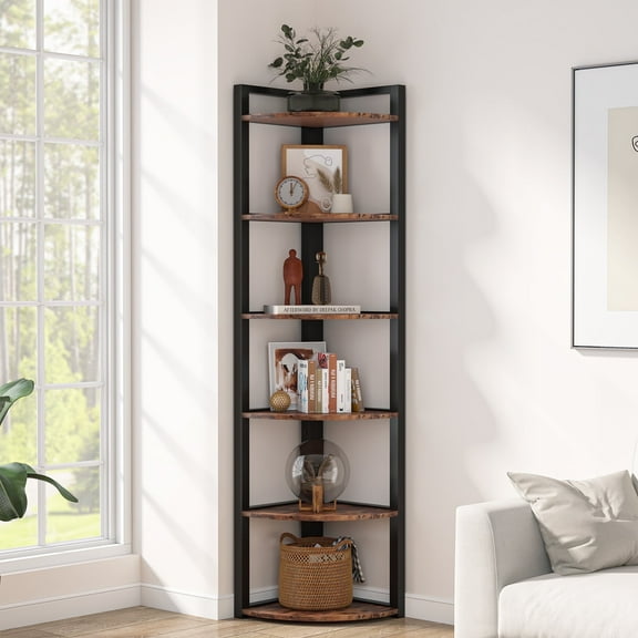 Tribesigns 6-Tier Corner Shelf, 70.86" Tall Freestanding Bookshelf for Living Room, Bedroom, Brown
