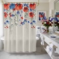 thumbnail image 4 of Blue Red Flowers Shower Curtain, 48" x 72", Vintage Eucalyptus Leaves Spring Plant Butterfly Waterproof Bathroom Curtain Washable Shower Curtain Set with 12 Hooks, 4 of 9