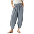 thumbnail image 2 of WAVSUF Girls Cotton Linen Pants, Elastic Waist Side Pockets Straight Leg Fall Daily Trousers Gray 7-8, 2 of 10