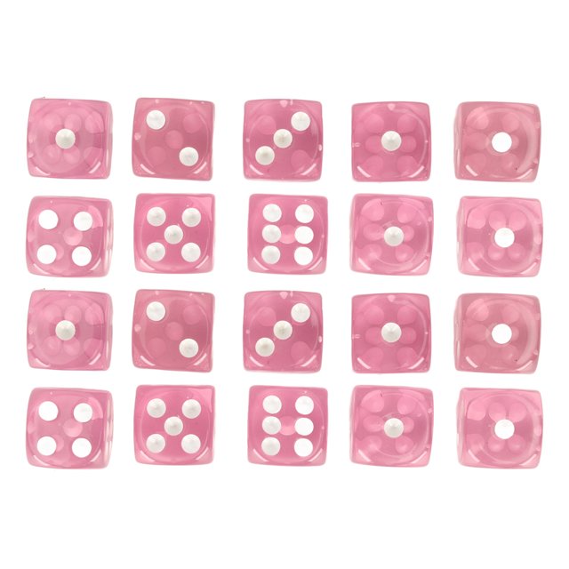 Juego de dados de 20 piezas, dados transparentes de 6 caras, dados de esquina redondeada para juegos de mesa y enseñanza de matemáticas, rosa con puntos blancos