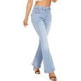thumbnail image 3 of Pantalones vaqueros con parte inferior de campana para mujer, pantalones vaqueros acampanados de cintura alta rasgados con cintura elástica, pantalones vaqueros ajustados elásticos con dobladillo crudo 254-blue8, 3 of 5