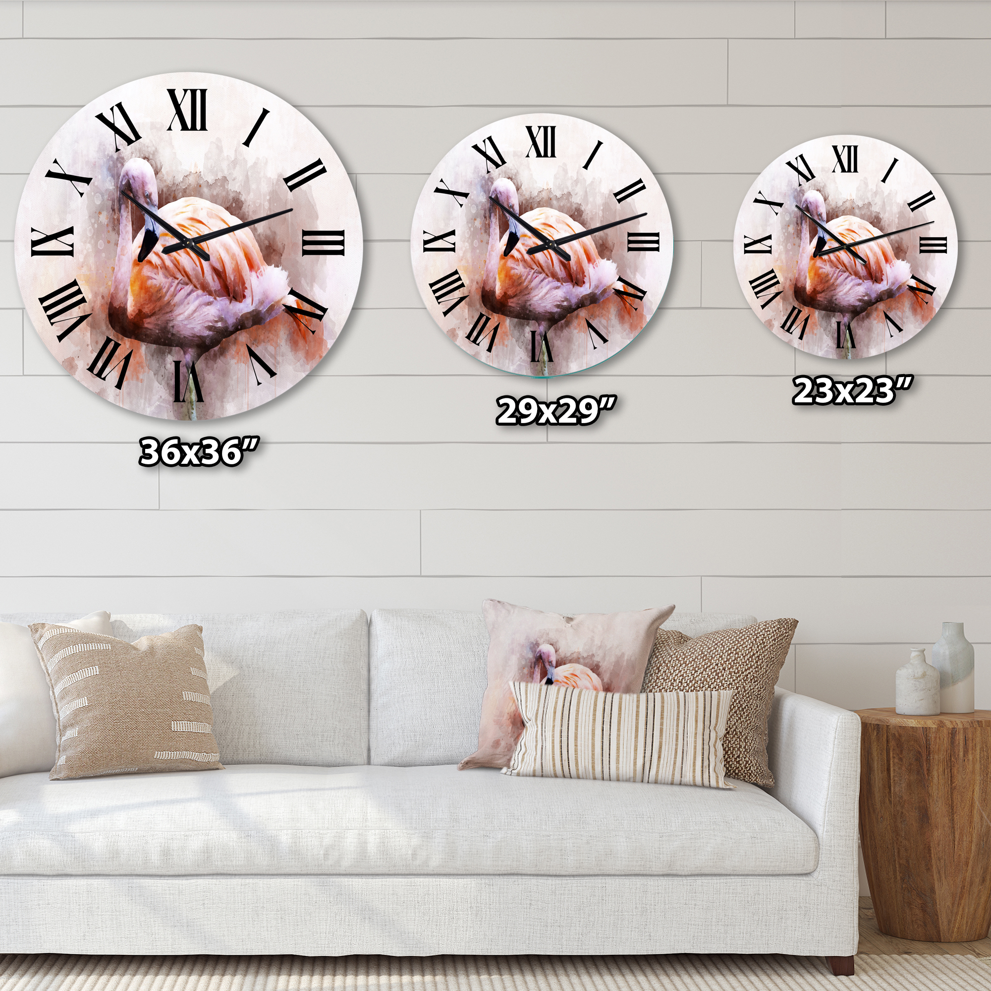 Designart 'Portrait Of Pink Flamingo Iii' Farmhouse Wall Clock