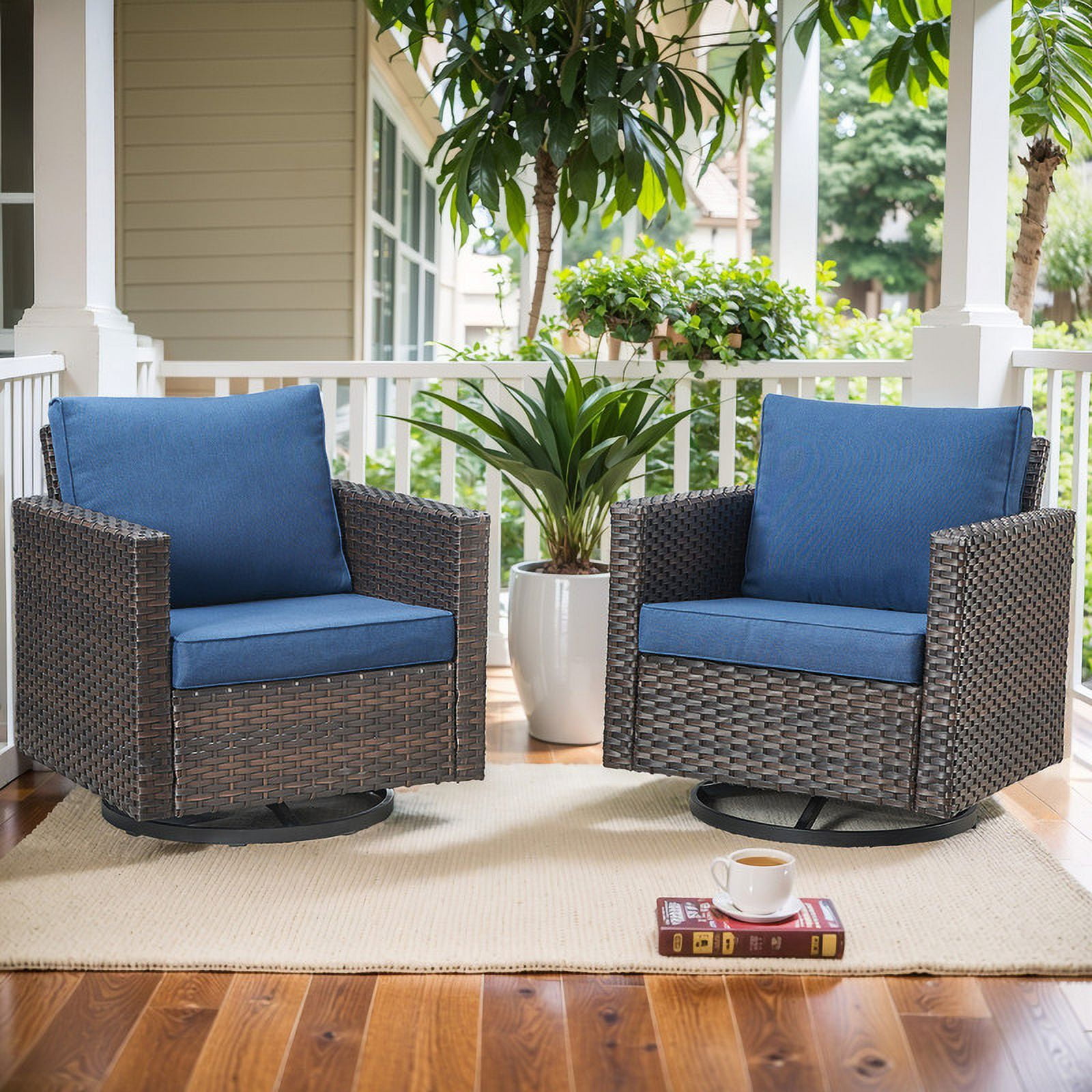 POCASSY Patio Wicker Rattan Swivel Rocking Outdoor Lounge Accent Chair (Set of 2)