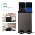 thumbnail image 5 of Home Zone Living 16 Gallon Dual Trash and Recycling Can with Removable Liners and Soft Close Lids, Stainless Steel, Black, 5 of 7