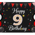 thumbnail image 4 of Black Background Happy 9th Birthday Banner with Red White Black Balloons Party Decors Photography Props Birthday Party Backdrop Supplies, 4 of 6