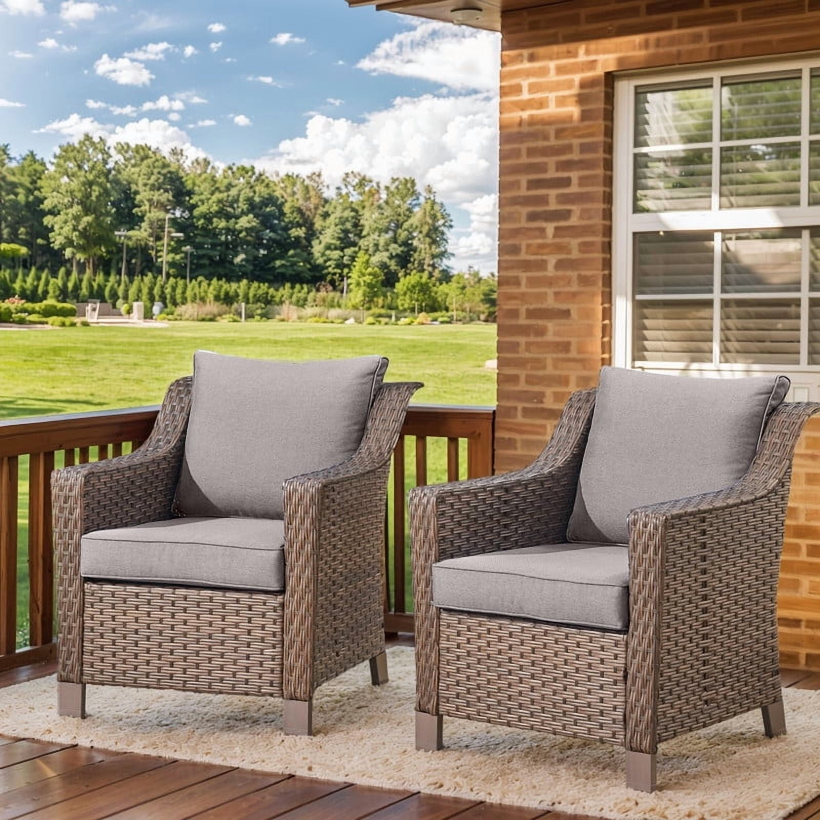 PARKWELL 9 Pieces Outdoor Patio Furniture Set 9-Seat High Back Wicker Conversation Set with Swivel Glider Chairs,Brown Wicker Gray Cushion