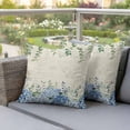 thumbnail image 4 of 2 Pack Outdoor Waterproof Throw Pillows, Green Eucalyptus Leaves Blue Hydrangea Flower Decorative Square Pillow Case Patio Pillows for Chair Couch Sofa 18x18in, 4 of 9