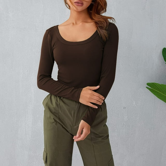 Manga Larga Blusa Delgada, Elegante Poliuretano Con Mangas Largas Acanaladas Cuello Redondo Delgada para Ropa para El Hogar