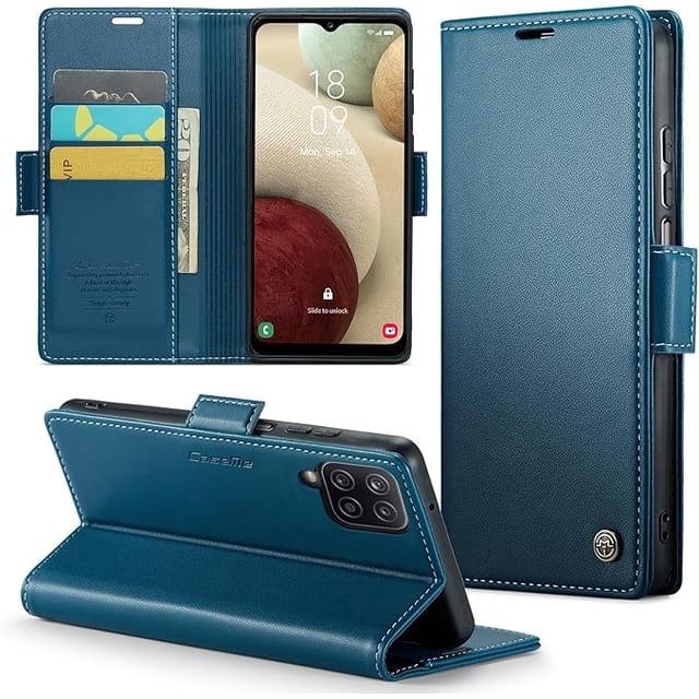 Funda tipo cartera para Samsung Galaxy A12 5G con bloqueo RFID, tarjetero, soporte magnético, funda protectora de piel con tapa para Samsung Galaxy A12 5G de 6,5 pulgadas
