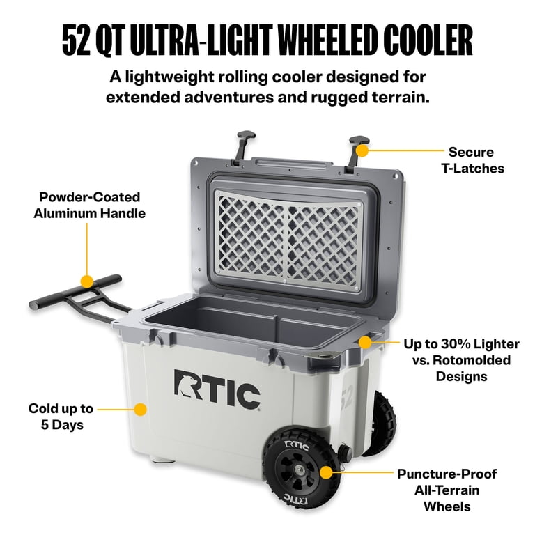 RTIC, Cooler, 52 QT Wheeled Hard-Sided Ice Chest, Fits 76 cans