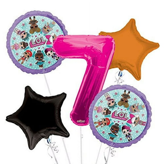 LOL Suprise Balloon Bouquet 7th Birthday 5 pcs - Party Supplies