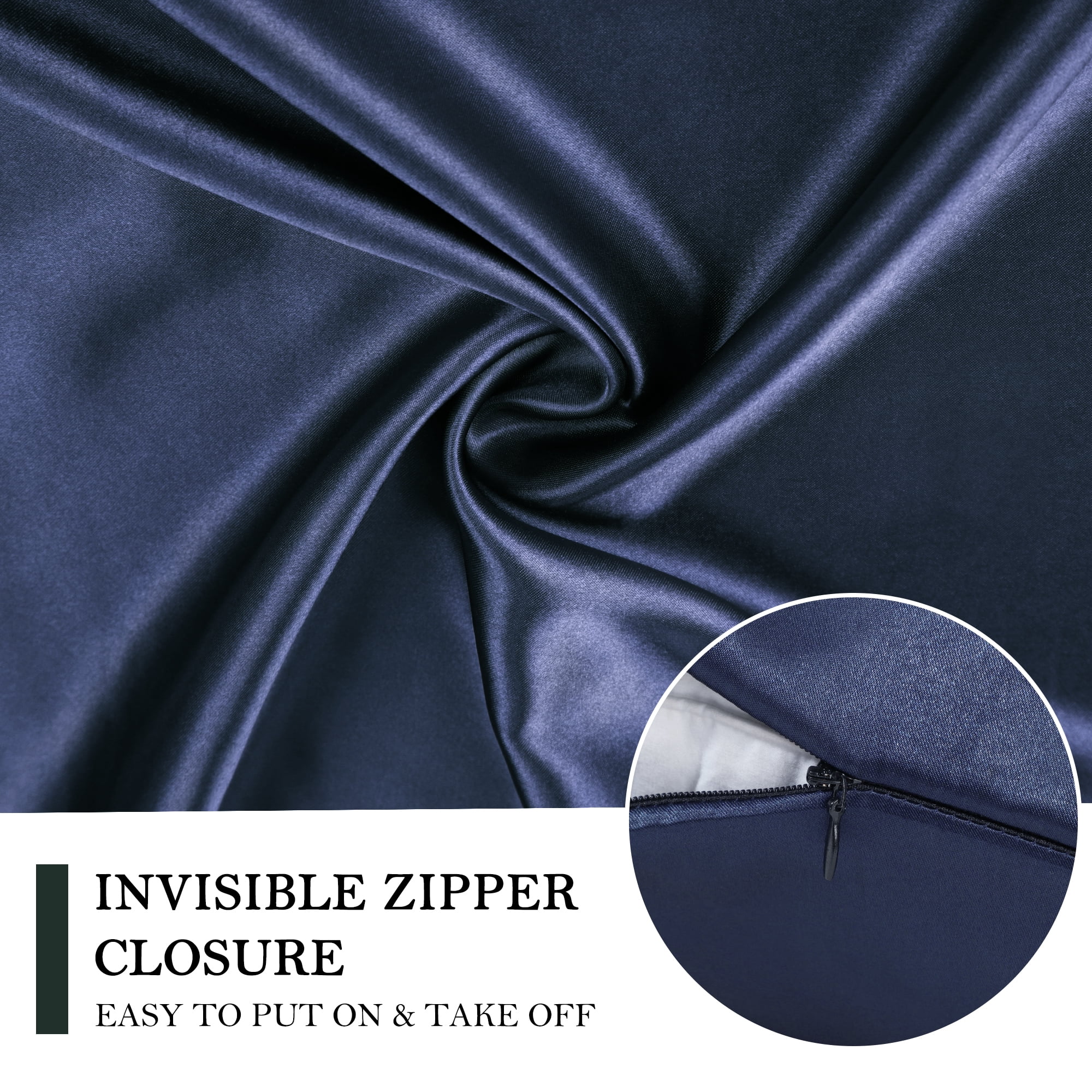 Unique Bargains Durable Soft Zippered Closure Set of 2 Satin Pillowcase Navy Blue Standard(20"x26")
