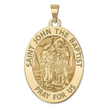 Saint John the Baptist Religious Medal - 2/3 X 3/4 Inch Size of Nickel, Solid 14K Yellow Gold