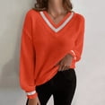 thumbnail image 2 of Gibobby Sueter para mujer invierno Suéter informal para mujer Top con cuello en V Color Blocking Pullover Camisa de manga larga de punto Elegante suéter cálido(Naranja,G), 2 of 5