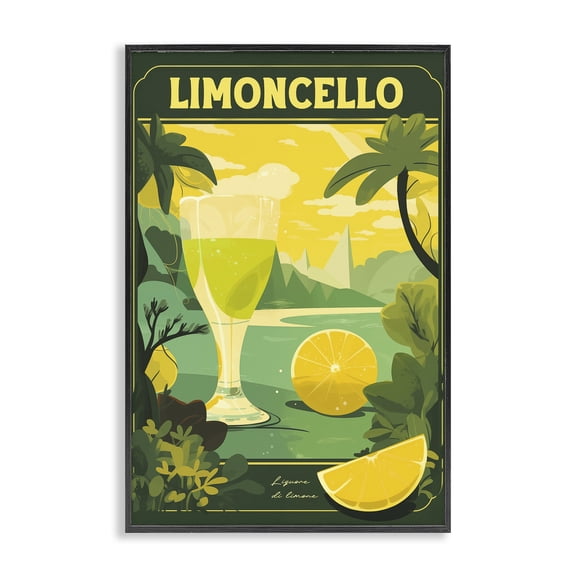 Stupell Industries Lemon Cocktail in Tropical Scene Food & Beverage Painting Black Framed Art Print Wall Art, 12 x 18