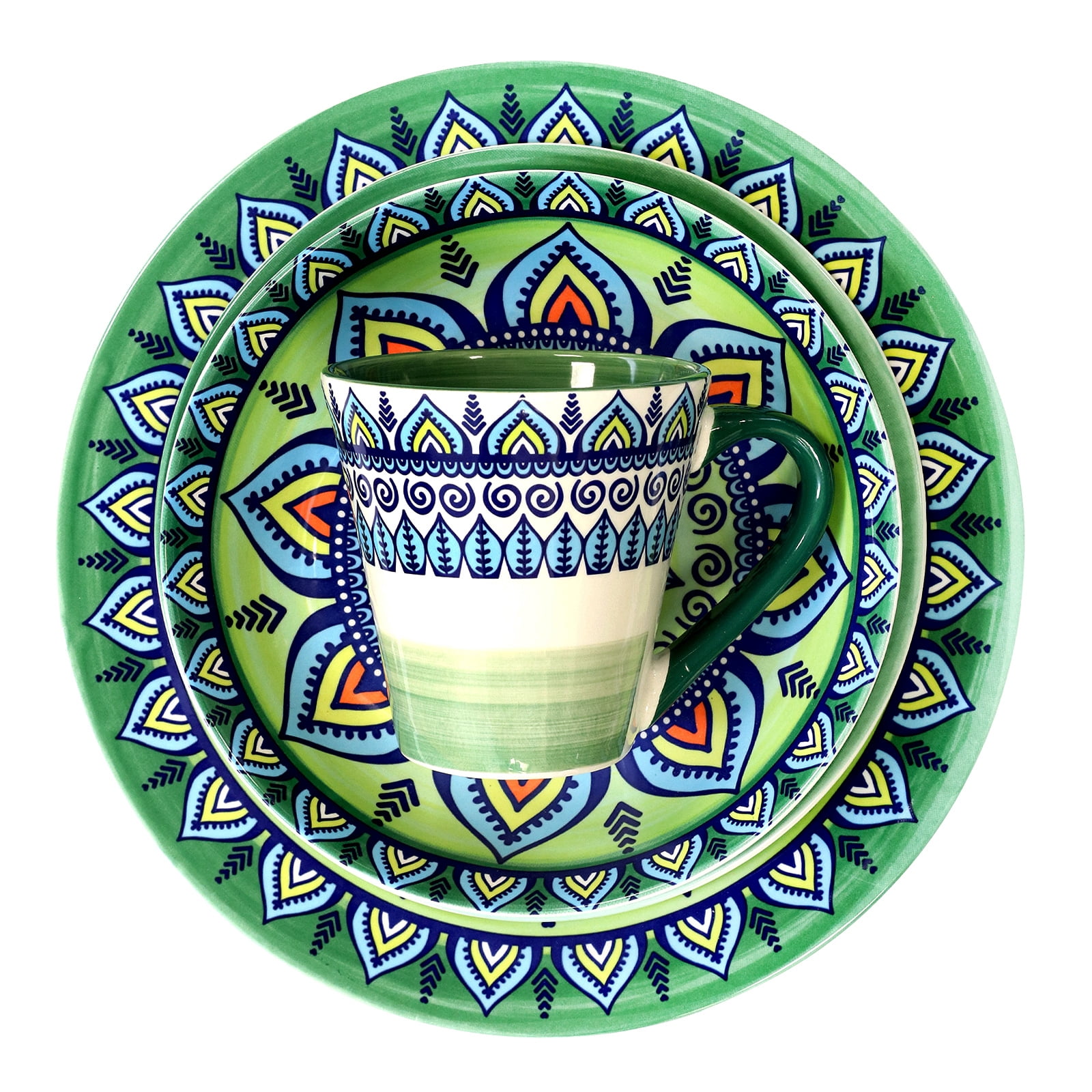 Elama Zen Green Mozaik 16 Piece Dinnerware Set