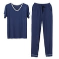 thumbnail image 5 of Kureaily Men's Pajamas Half Sleeved Trousers Set V Neck Thin Can Be Worn Outside The Casual Style Of Homewear Two-Pieces Loungewear, 5 of 7