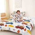 thumbnail image 4 of Castle Fairy Hand Drawn Fire Truck Full Size Comforter Sets 3 Pieces for Teens, Road Barrier Print Bedding Sets for Toddler Bedroom, Red Blue, 4 of 6